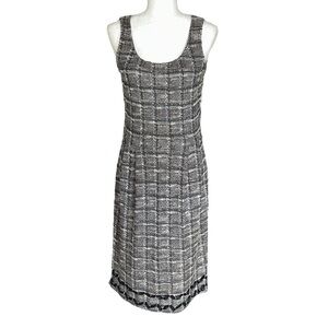 St. John Collection Shimmer Plaid Tweed Woven Ribbon Sleeveless Sheath Dress - 6
